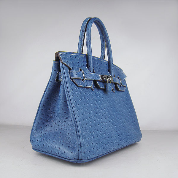 Replica Hermes Birkin 30CM Ostrich Veins Handbag Blue 6088 On Sale